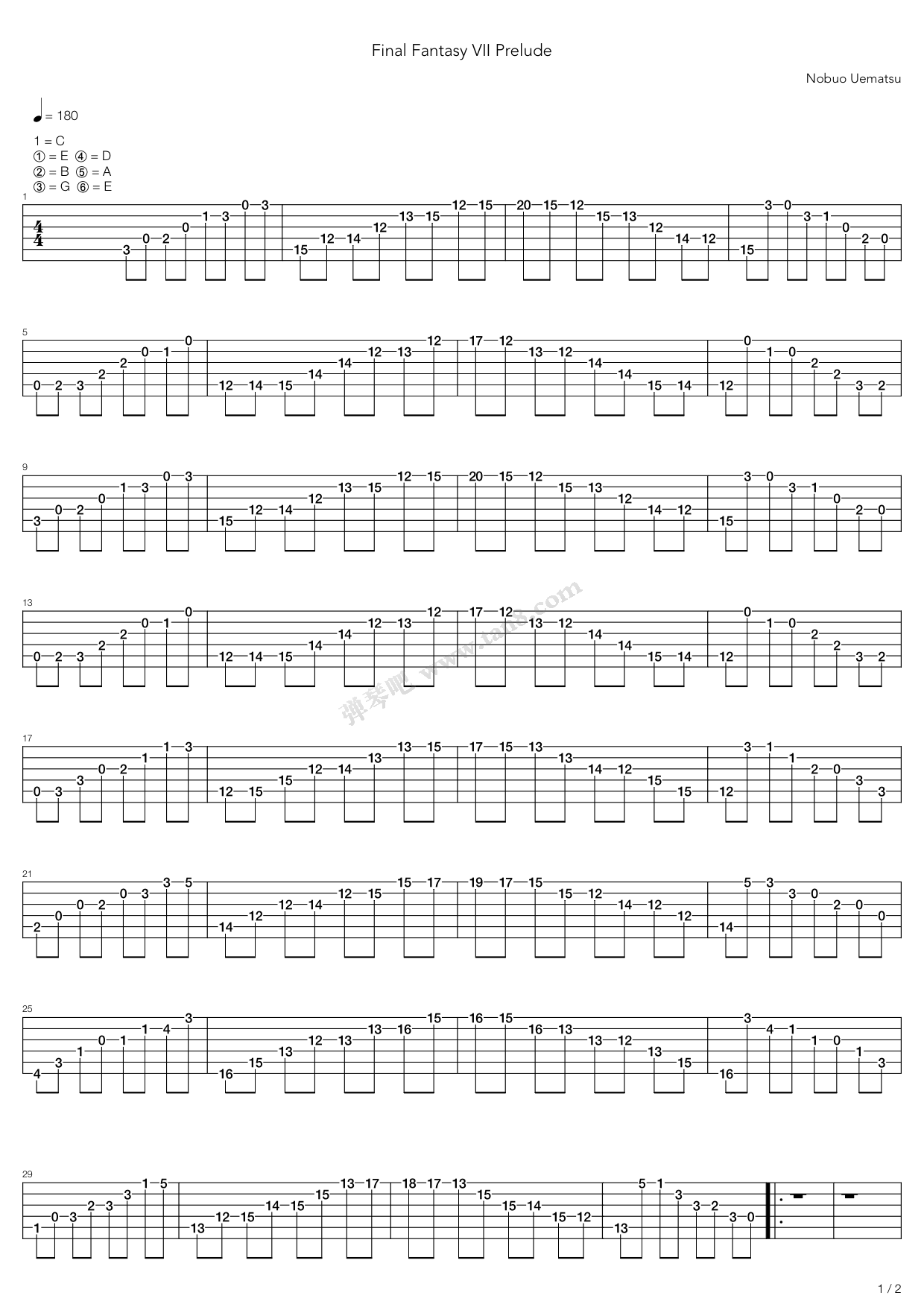 《最终幻想7 - Prelude》吉他谱-C大调音乐网
