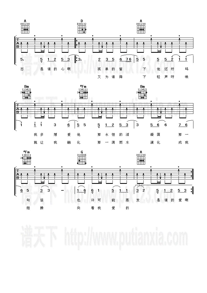 《月牙湾吉他谱 飞儿乐团(F.I.R) D调高清弹唱谱》吉他谱-C大调音乐网