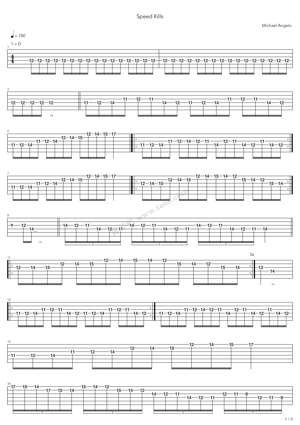 《Speed Kills》吉他谱-C大调音乐网