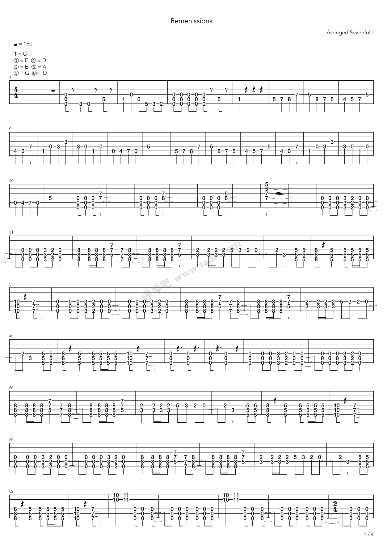 《Remenissions》吉他谱-C大调音乐网