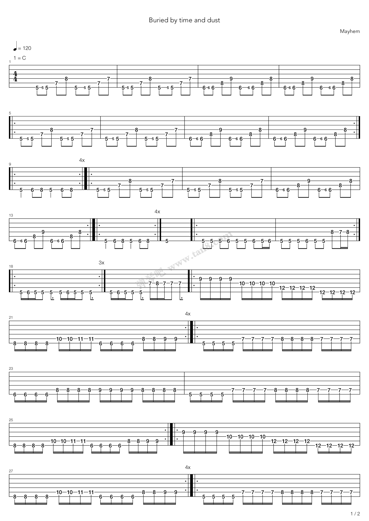 《Buried By Time And Dust》吉他谱-C大调音乐网