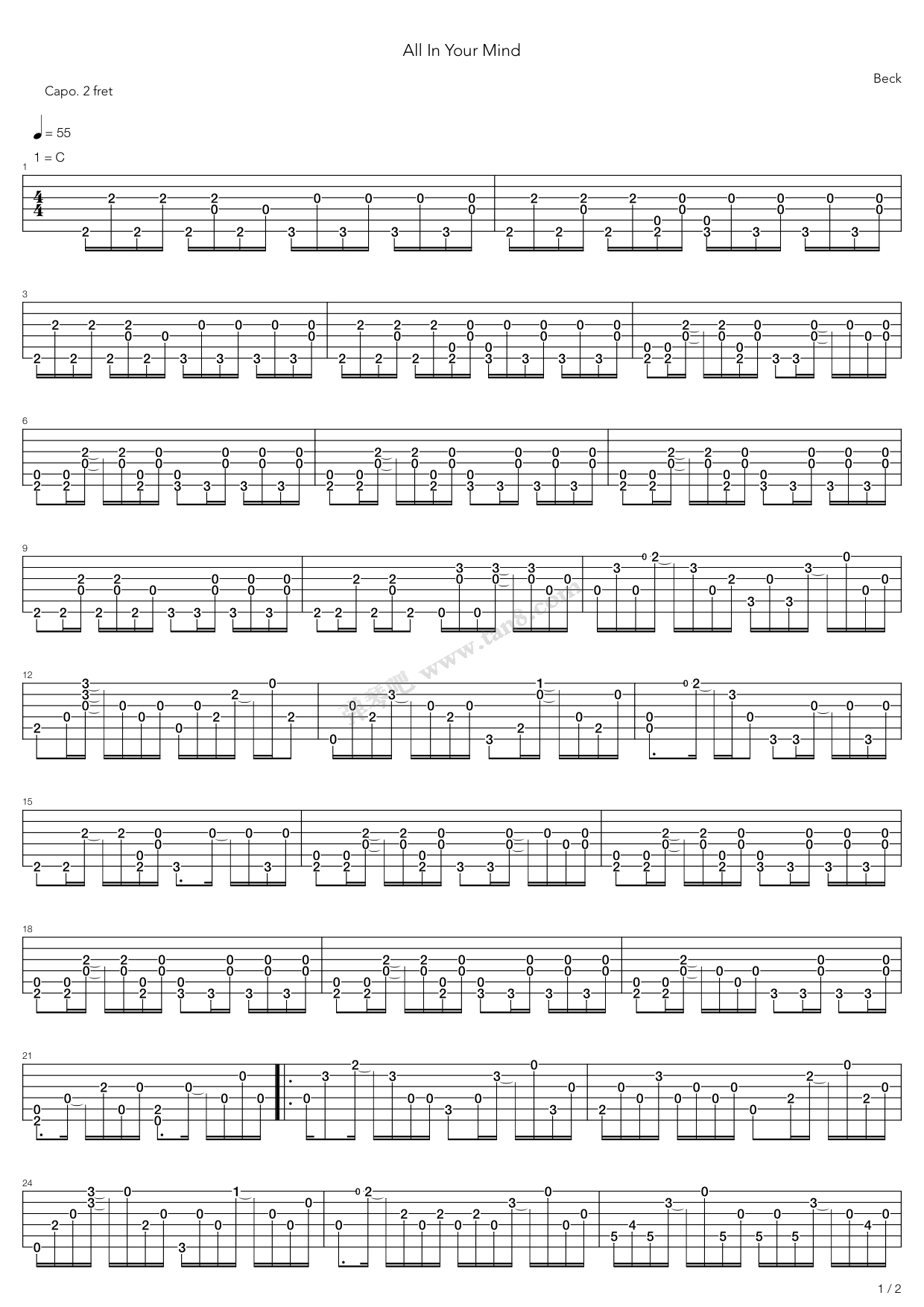 《All In Your Mind》吉他谱-C大调音乐网