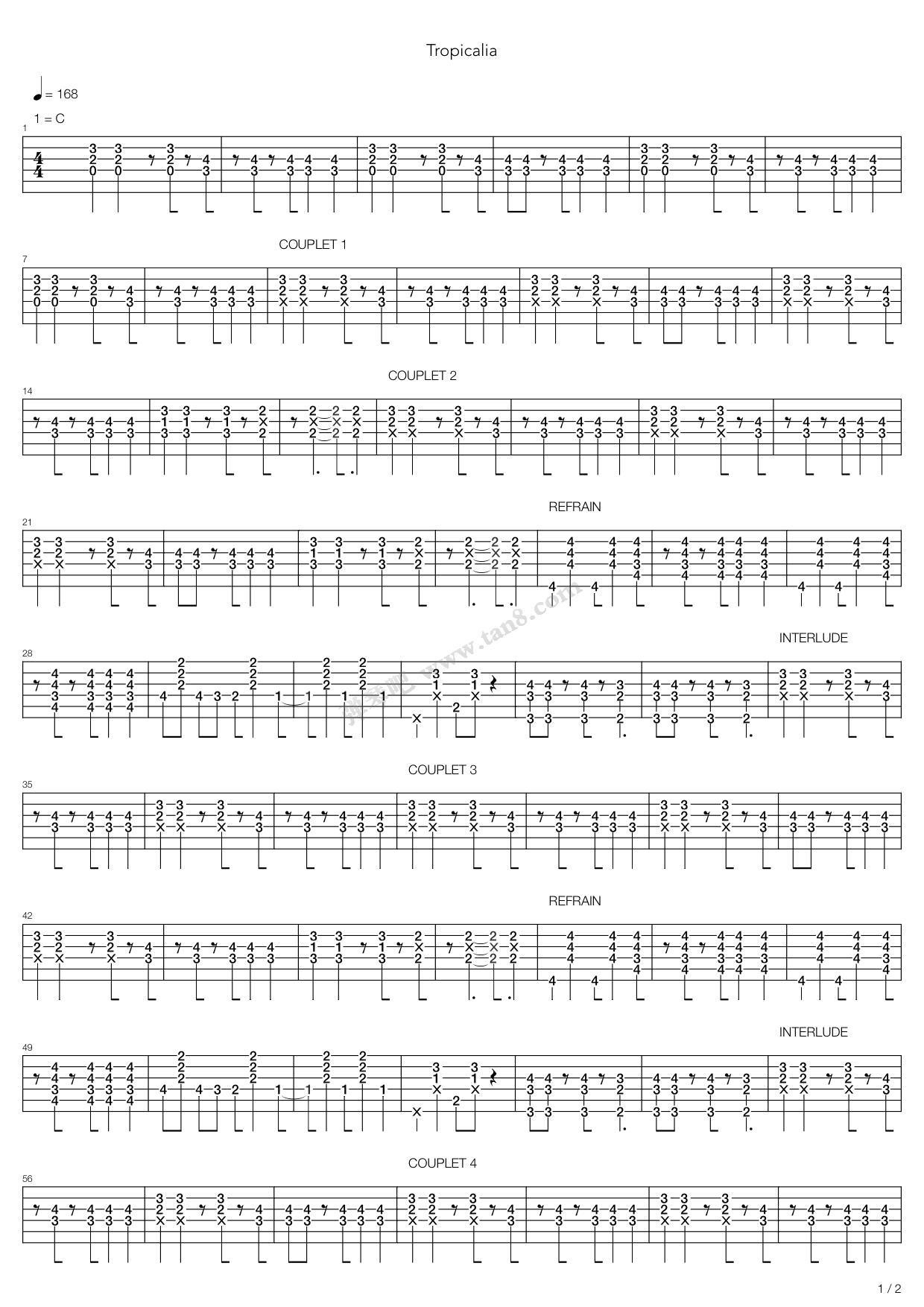 《Tropicalia》吉他谱-C大调音乐网