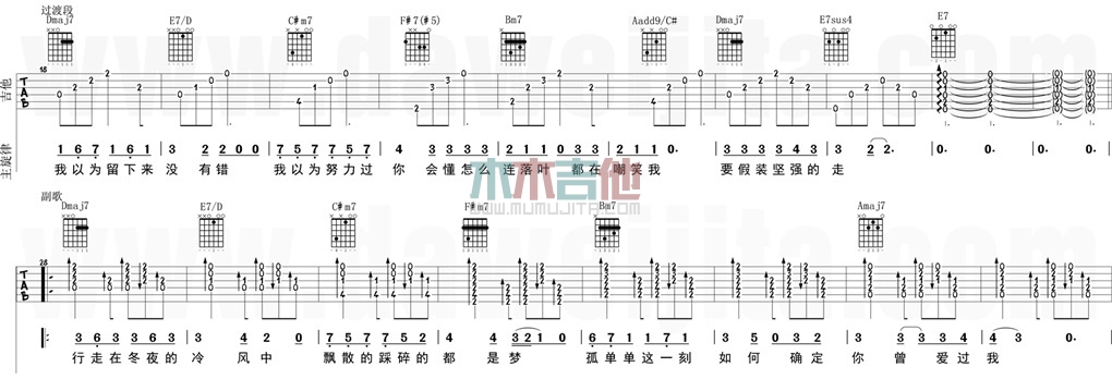 《走在冷风中》吉他谱-C大调音乐网