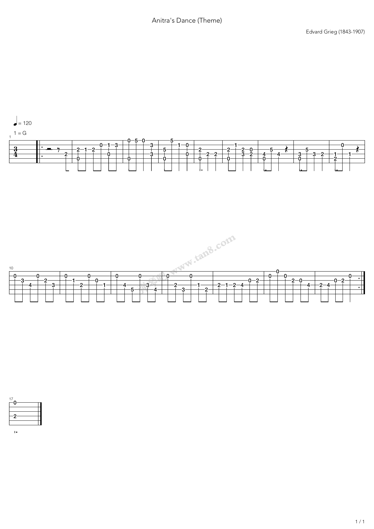《Anitras Dance》吉他谱-C大调音乐网