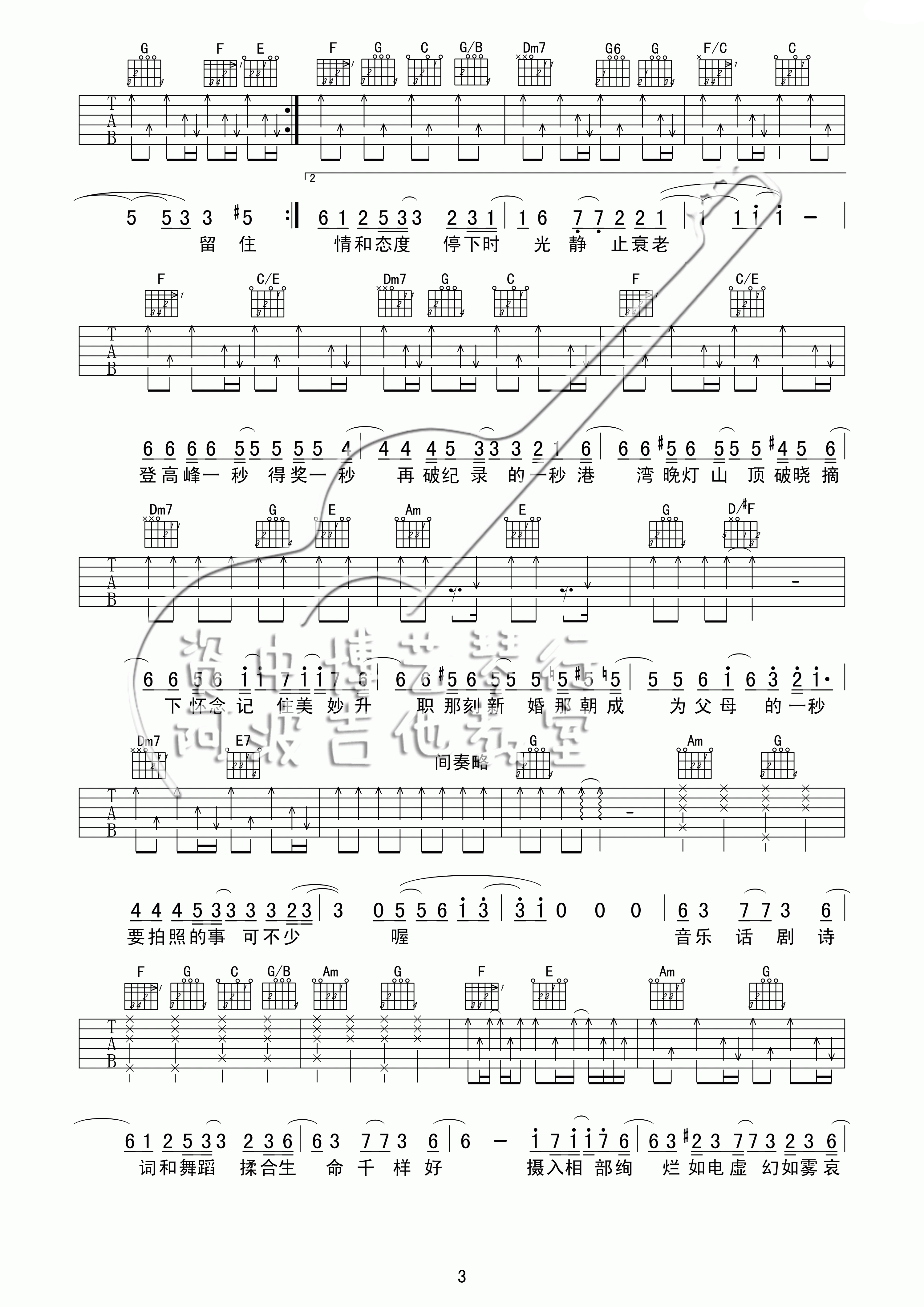 陈奕迅《沙龙》吉他谱 C调高清版-C大调音乐网