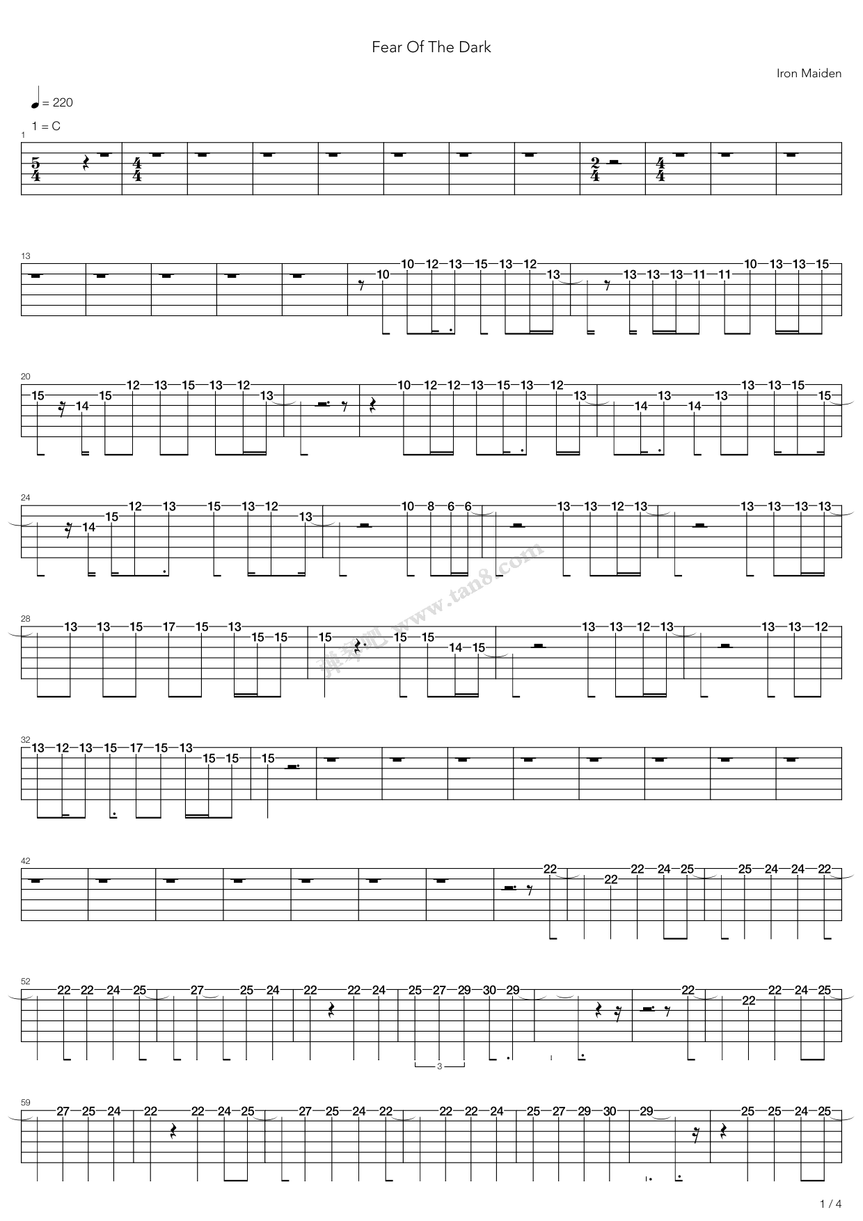 《Fear Of The Dark》吉他谱-C大调音乐网