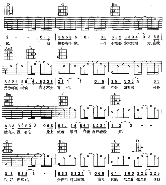 潘美辰 我想有个家吉他谱-C大调音乐网