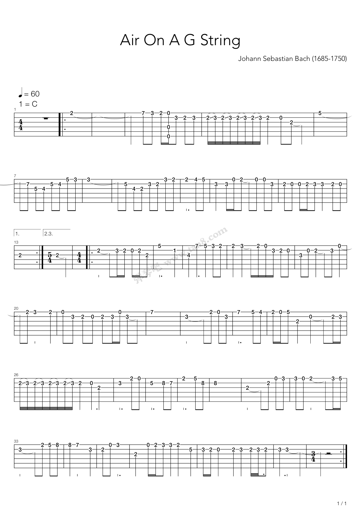 《Suite N 3 In D Air》吉他谱-C大调音乐网