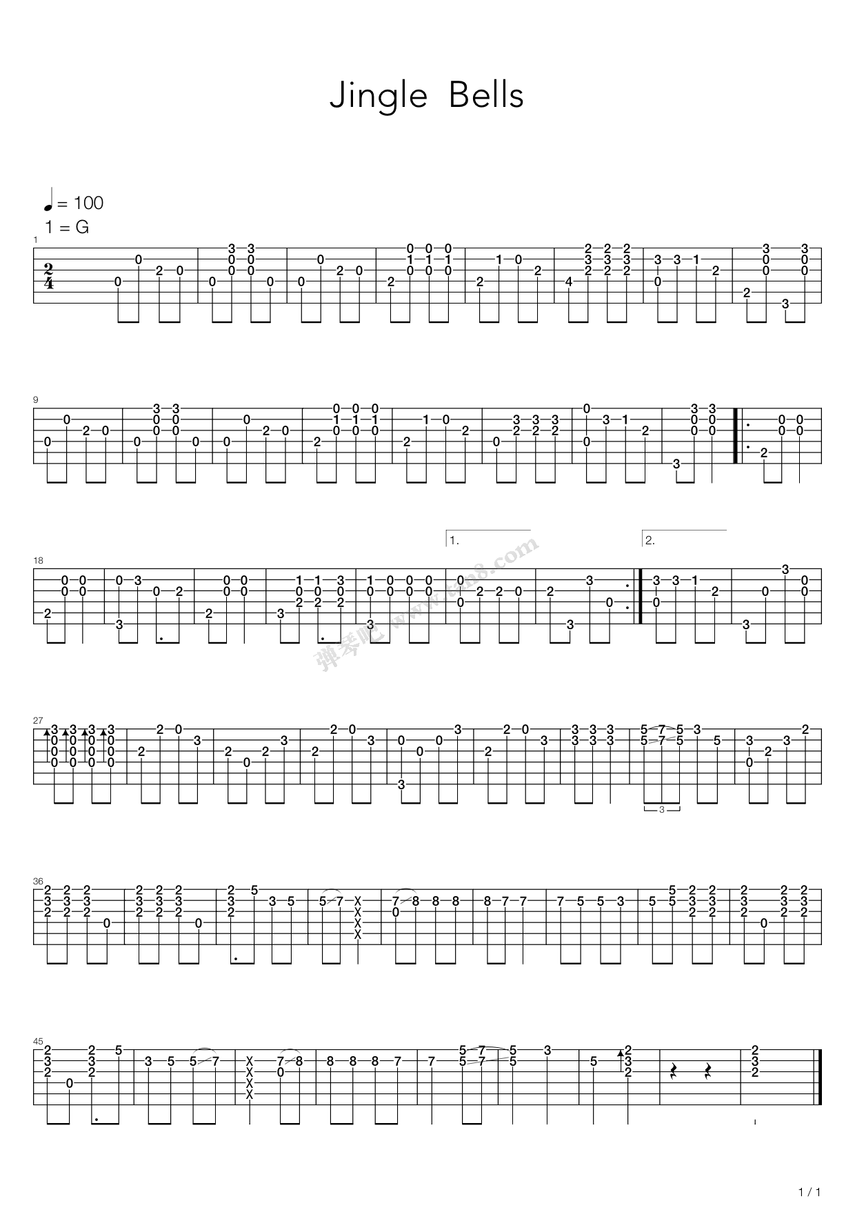 《铃儿响叮当(Jingle Bells)》吉他谱-C大调音乐网