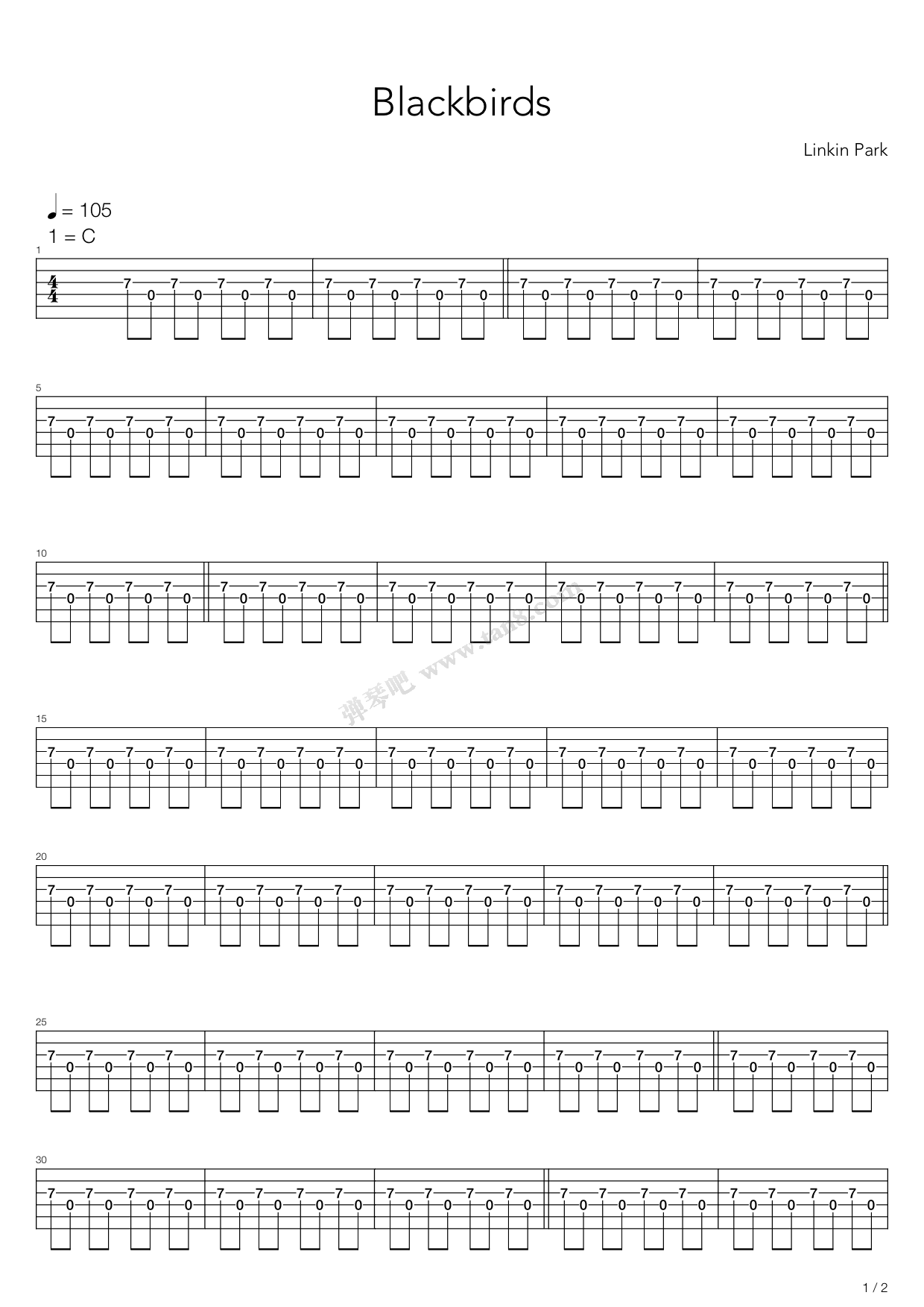 《Blackbirds》吉他谱-C大调音乐网