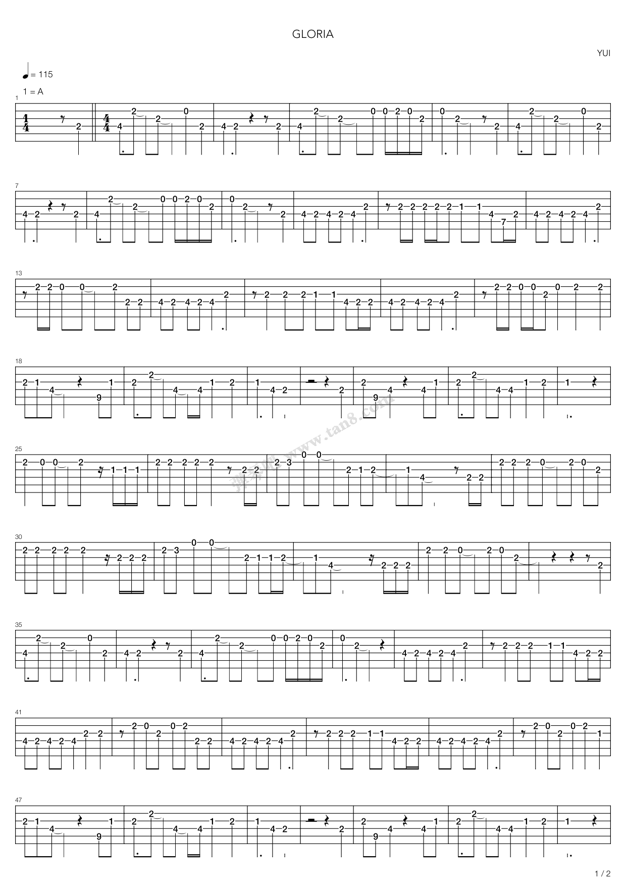 《Gloria》吉他谱-C大调音乐网