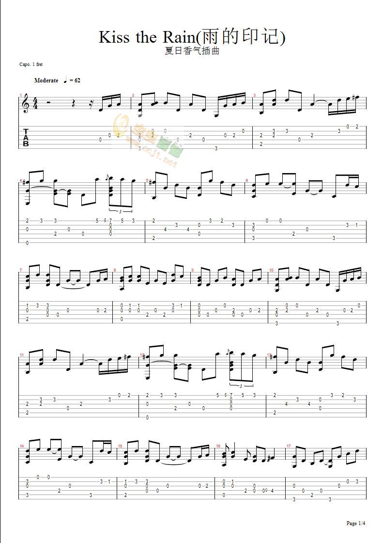 《Kisstherain-(雨的印记)》吉他谱-C大调音乐网