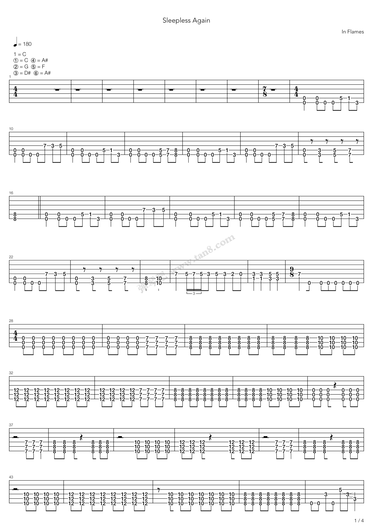《Sleepless Again》吉他谱-C大调音乐网