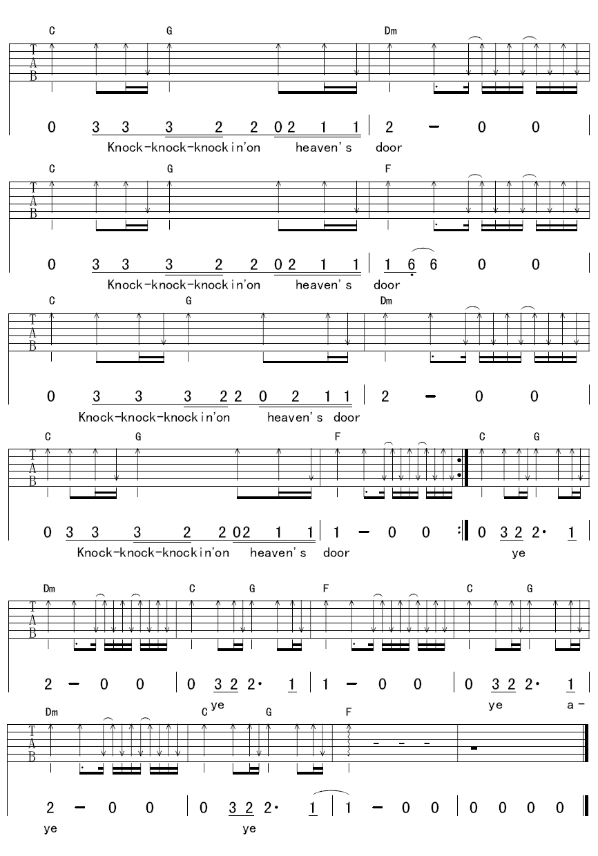 艾薇儿 Knocking on Heavens Door吉他谱-C大调音乐网