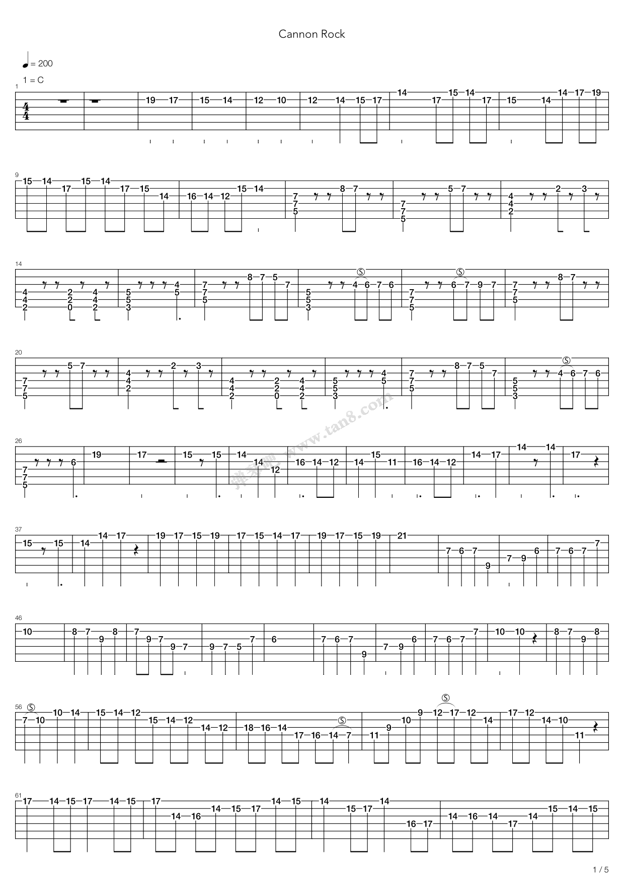 《卡农 摇滚版(Canon Rock)》吉他谱-C大调音乐网