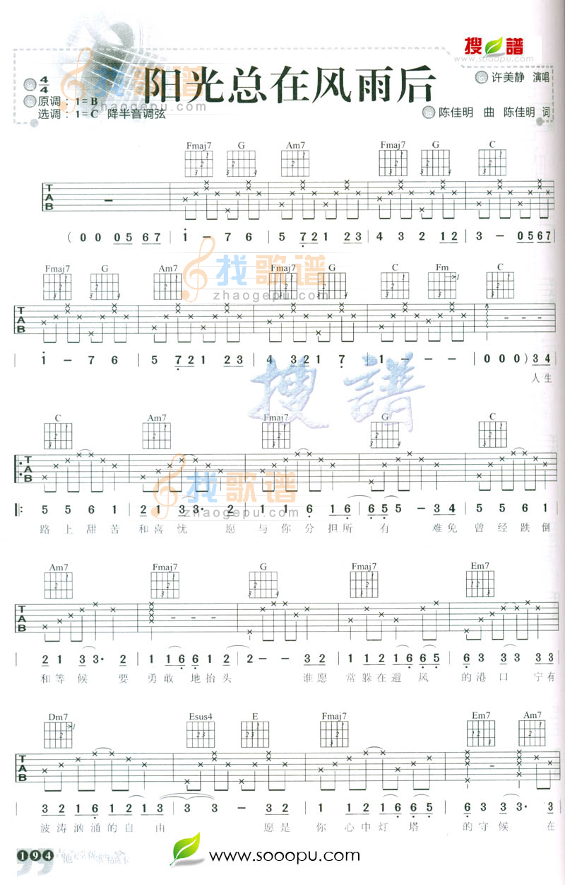 《阳光总在风雨后》吉他谱-C大调音乐网