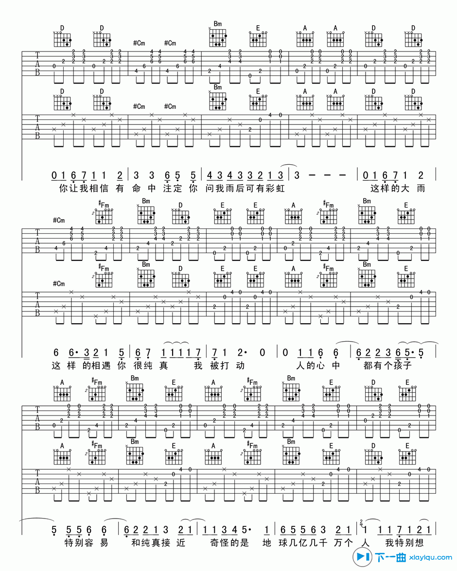 《命中注定吉他谱双吉他版A调（六线谱）_庾澄庆》吉他谱-C大调音乐网