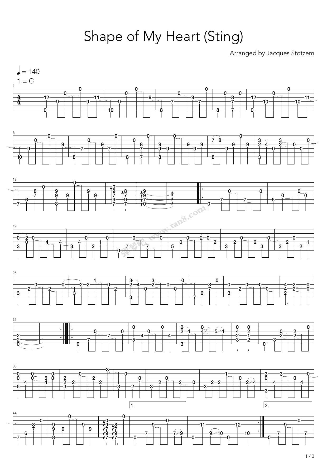 《Shape of my heart》吉他谱-C大调音乐网