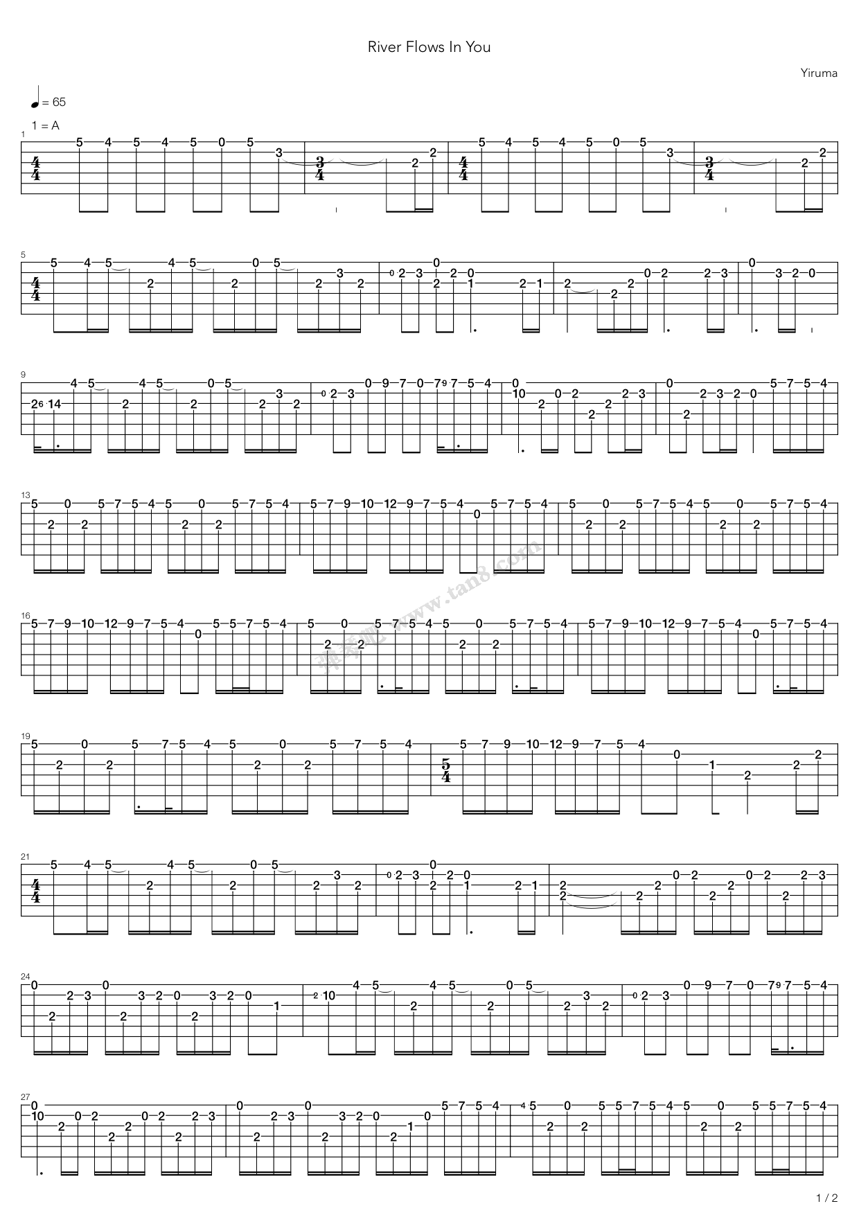 《River Flows In You》吉他谱-C大调音乐网