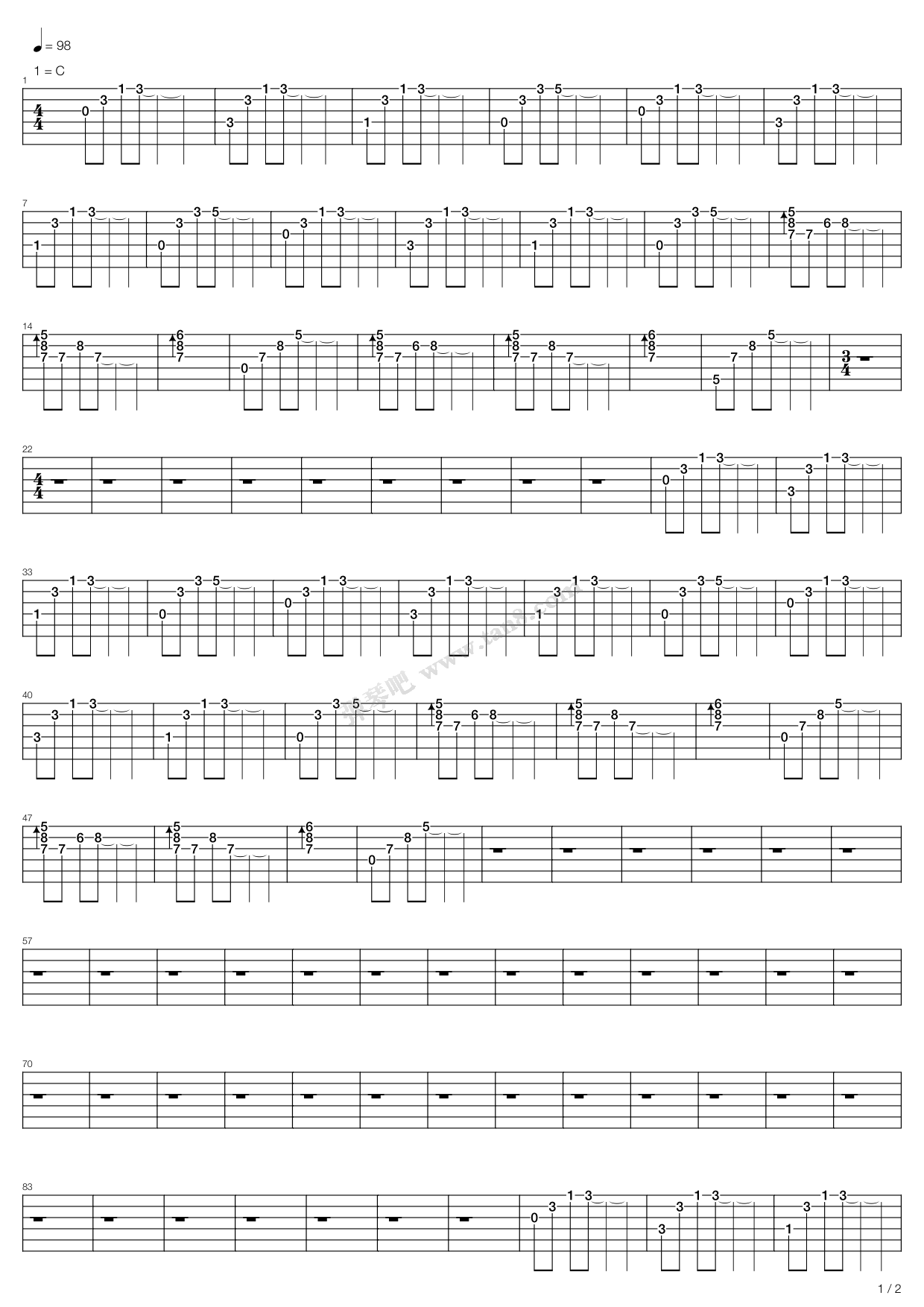 《燕尾蝶》吉他谱-C大调音乐网