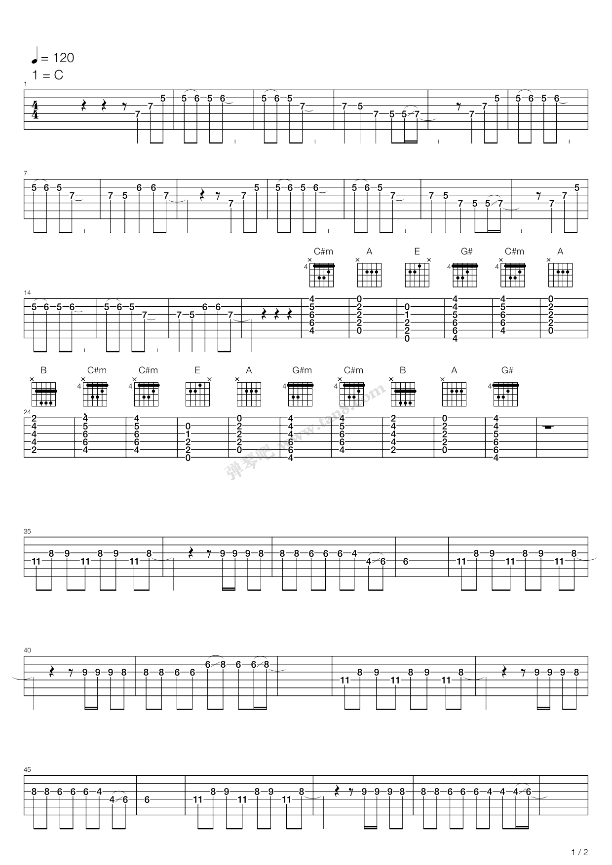 《一瞬间》吉他谱-C大调音乐网