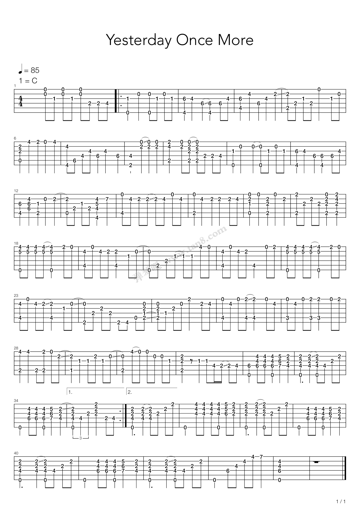 《Yesterday Once More》吉他谱-C大调音乐网