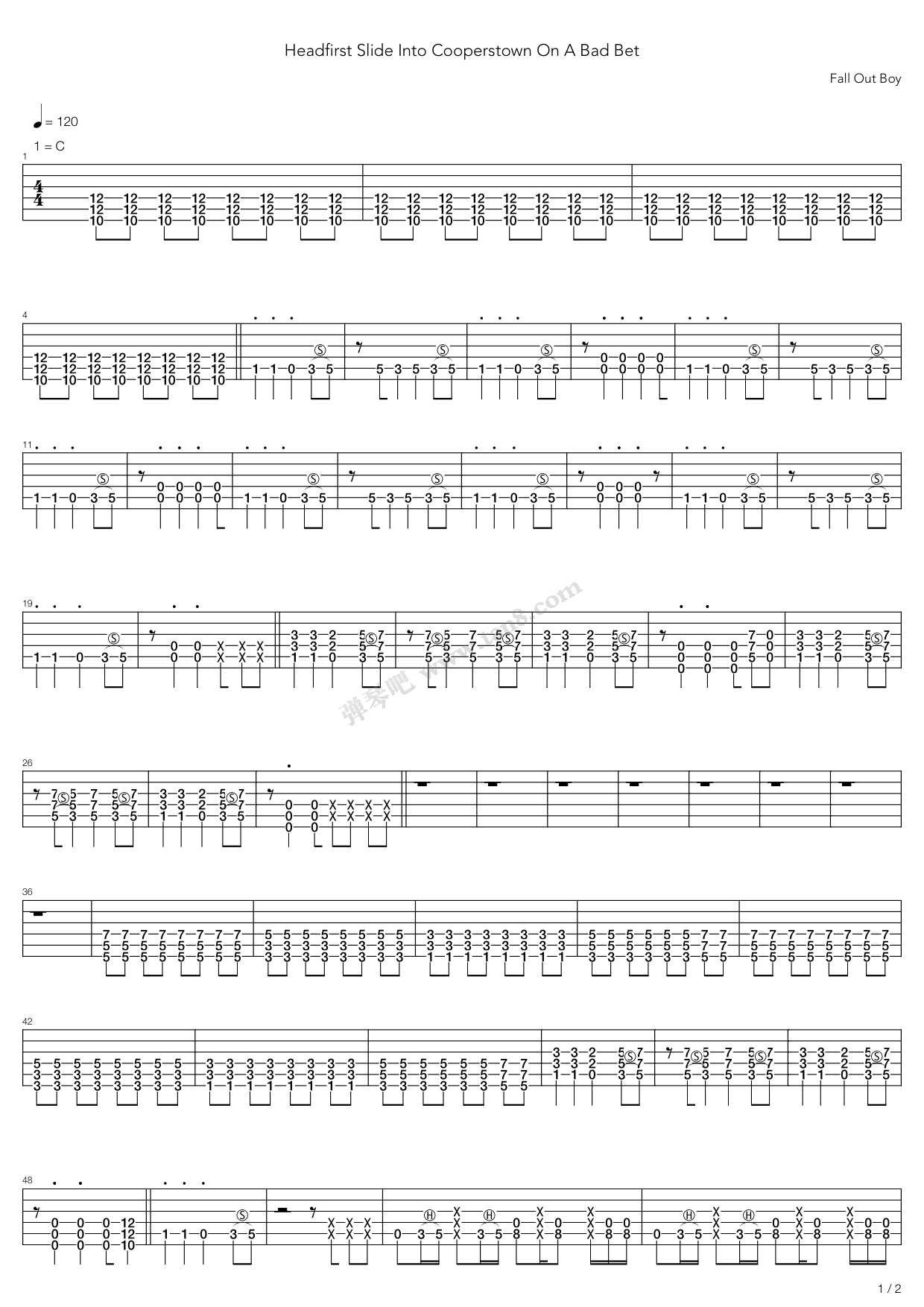 《Headfirst Slide Into Cooperstown On A Bad Bet》吉他谱-C大调音乐网