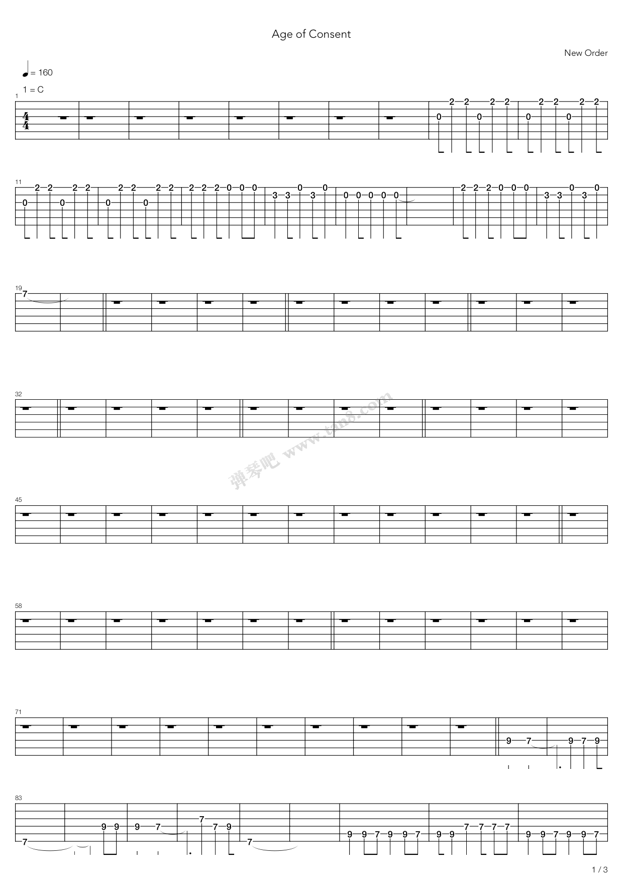 《Age Of Consent》吉他谱-C大调音乐网