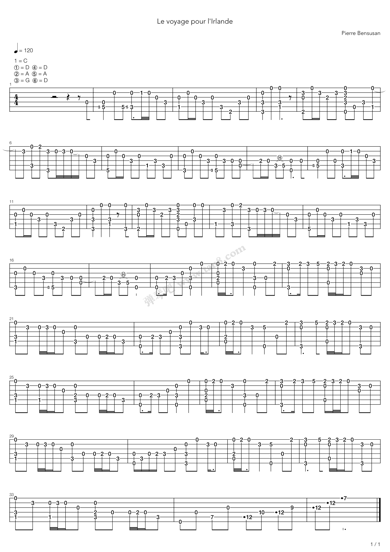 《Le voyage pour l'Irlande》吉他谱-C大调音乐网