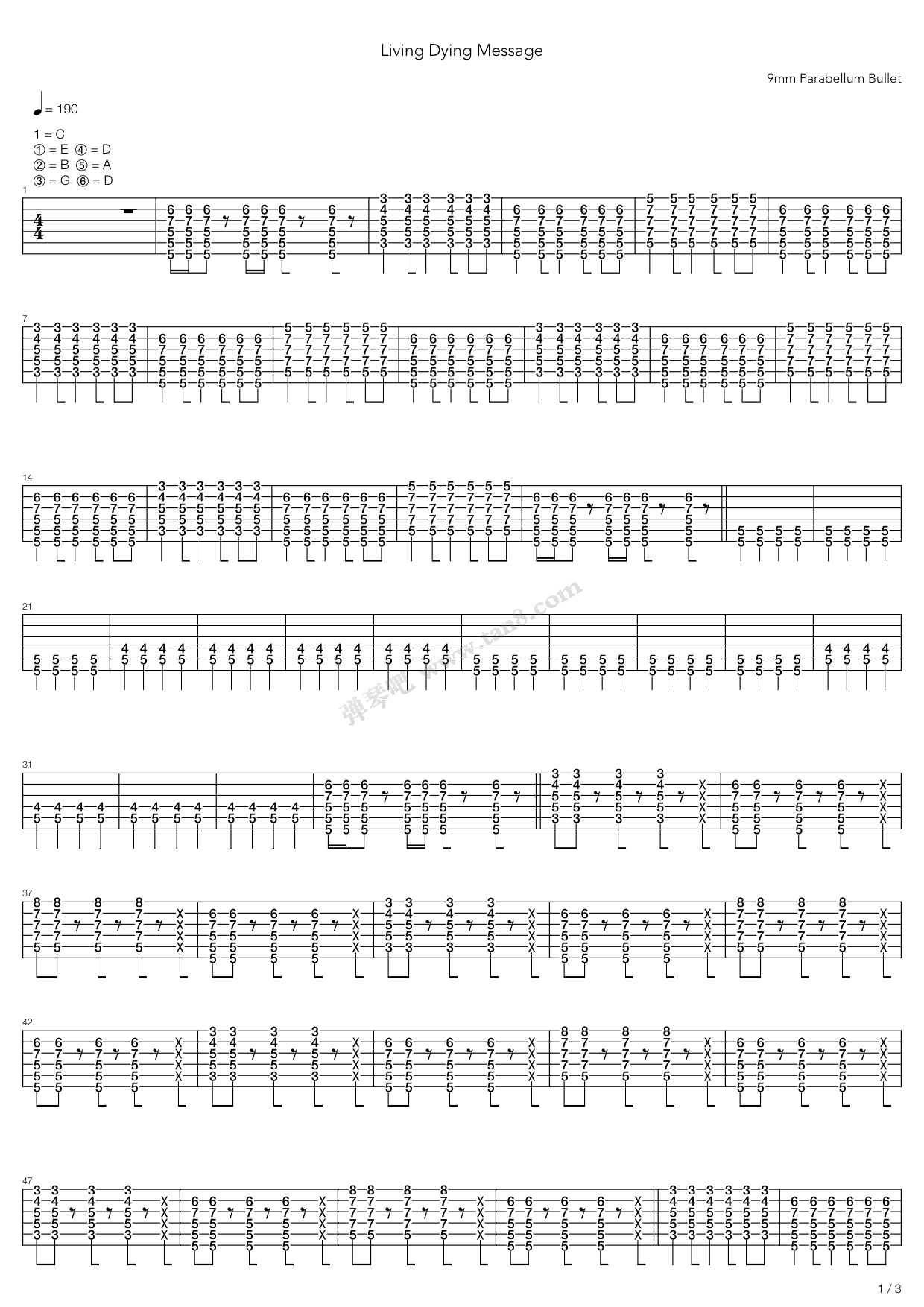 《Living Dying Message》吉他谱-C大调音乐网
