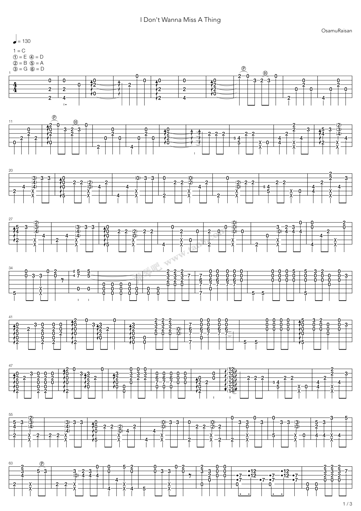 《I Dont Wanna Miss A Thing（武士桑）》吉他谱-C大调音乐网
