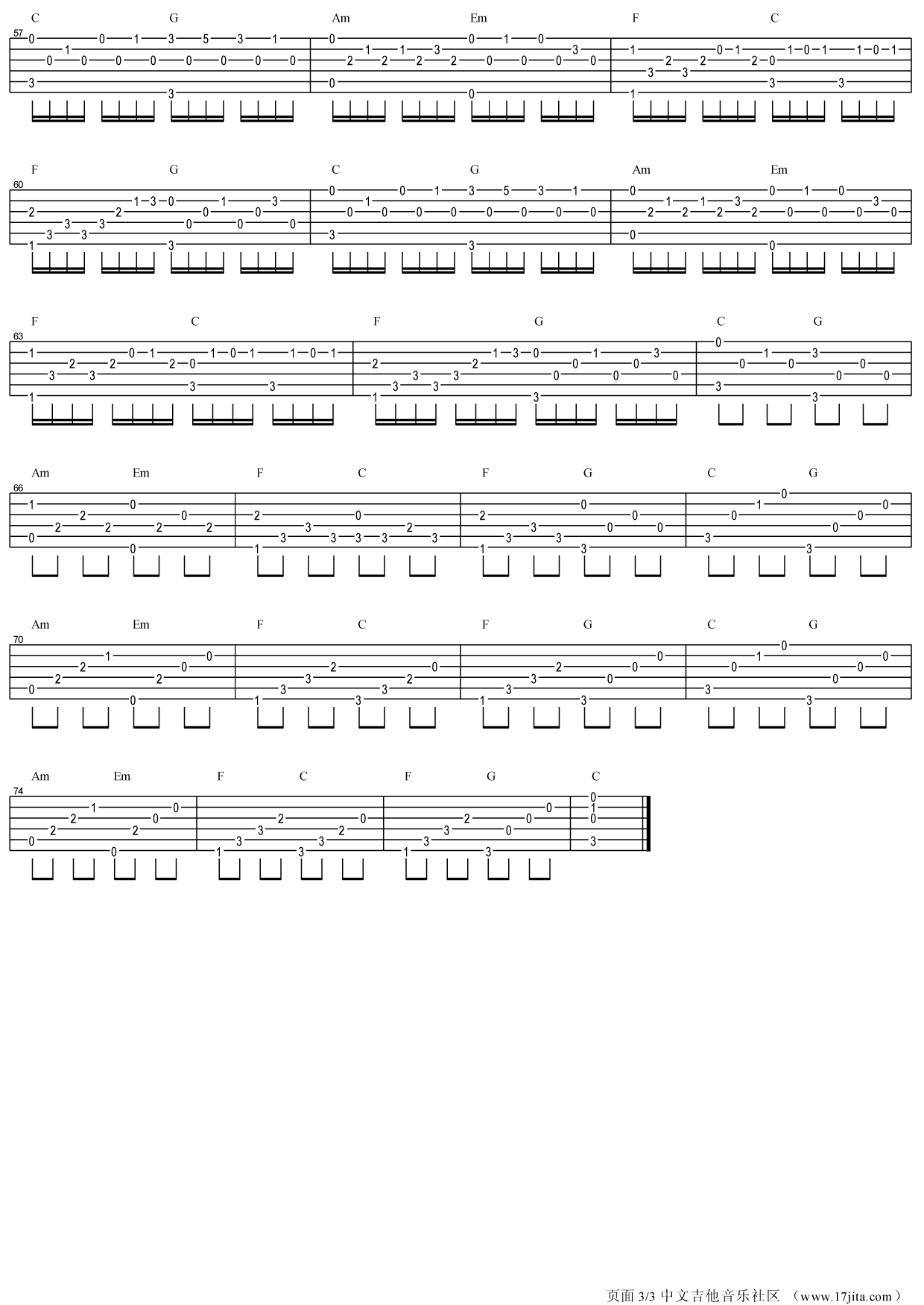 C调卡农吉他谱-C大调音乐网