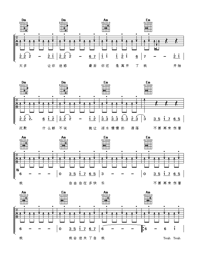 《张振宇 不要再来伤害我吉他谱 C调扫弦切音版》吉他谱-C大调音乐网