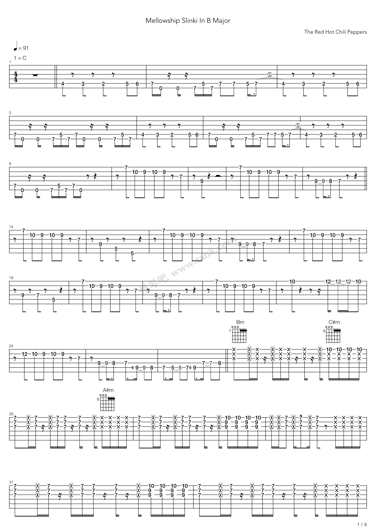 《Mellowship Slinky In B Major》吉他谱-C大调音乐网