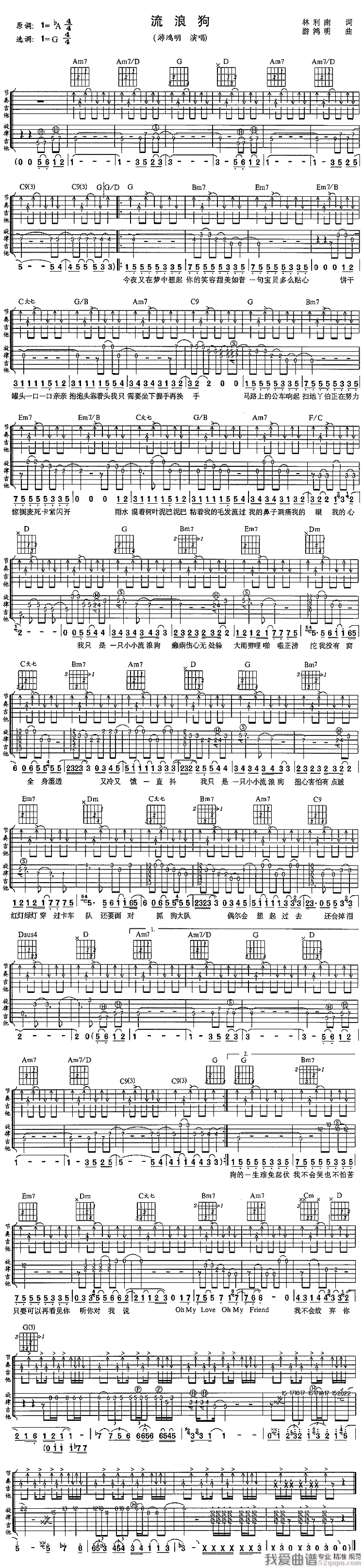 《游鸿明《流浪狗》吉他谱/六线谱》吉他谱-C大调音乐网