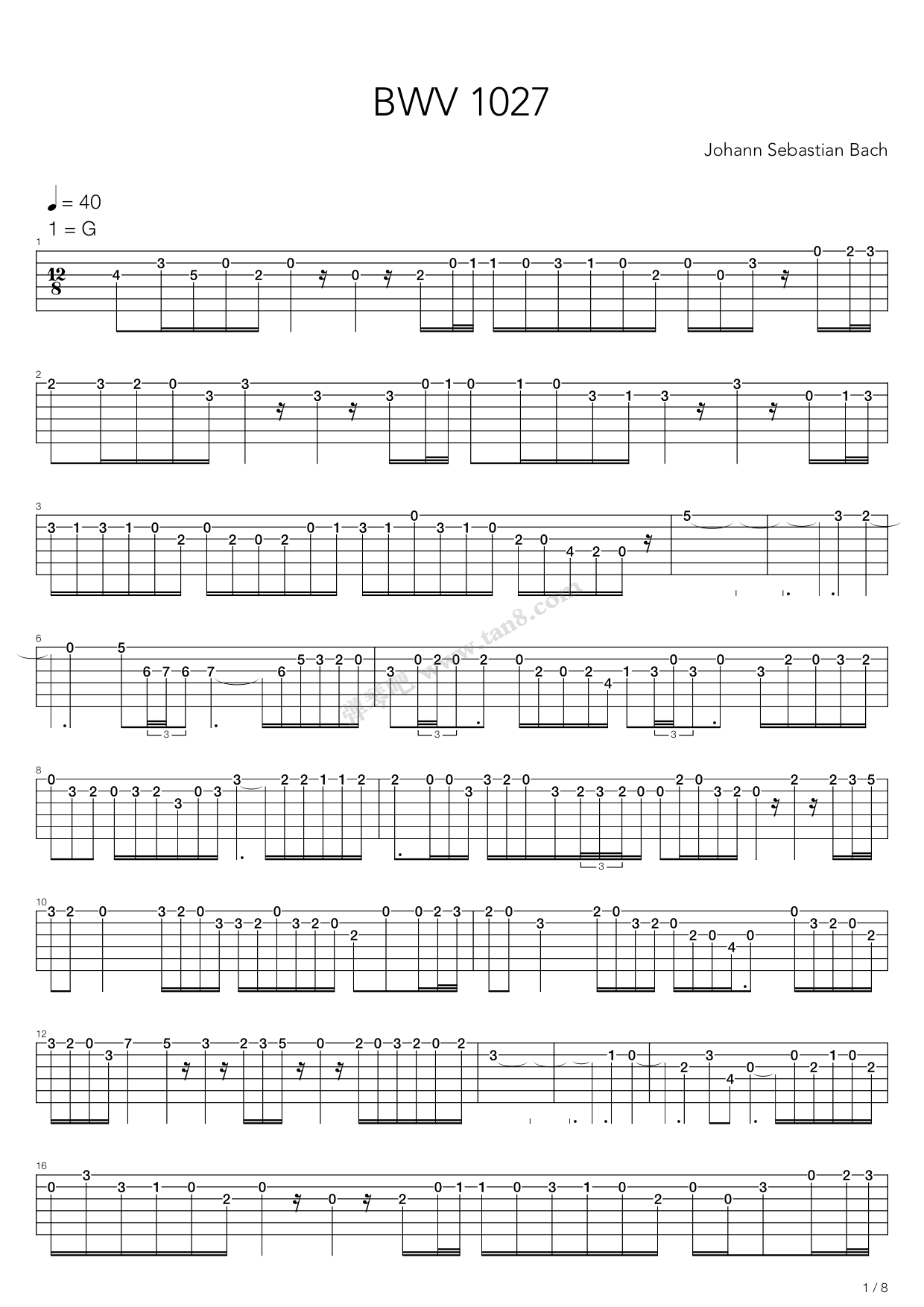 《Bwv 1027 - Sonata No 1 In G Major》吉他谱-C大调音乐网