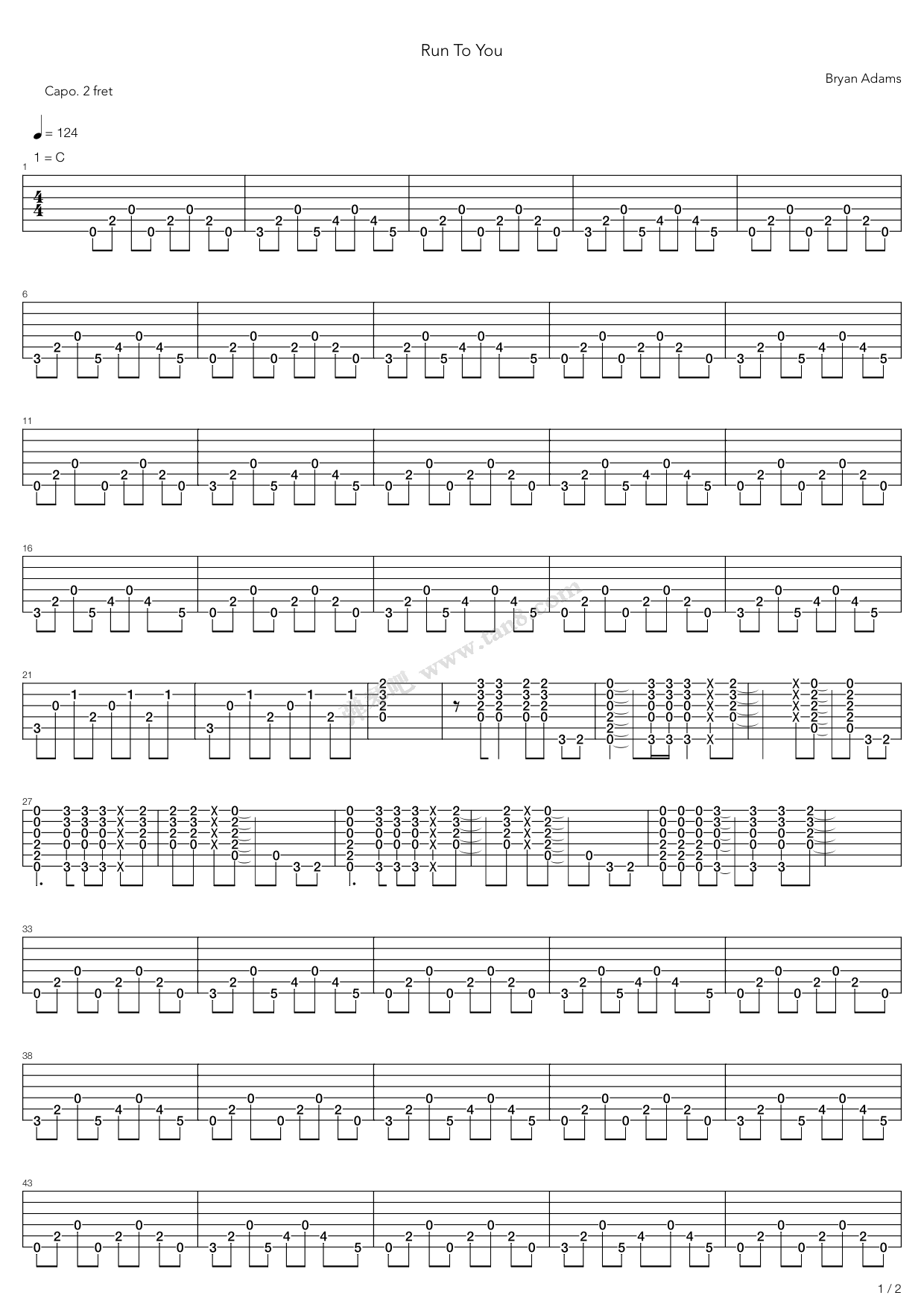 《Run To You》吉他谱-C大调音乐网