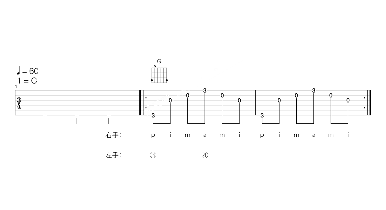 《05简化G和弦左手34指练习（八分音符）》吉他谱-C大调音乐网