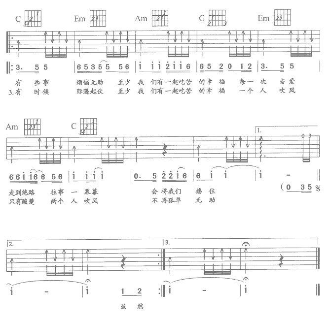 《一起吃苦的幸福-周华健(吉他谱_六线谱)》吉他谱-C大调音乐网