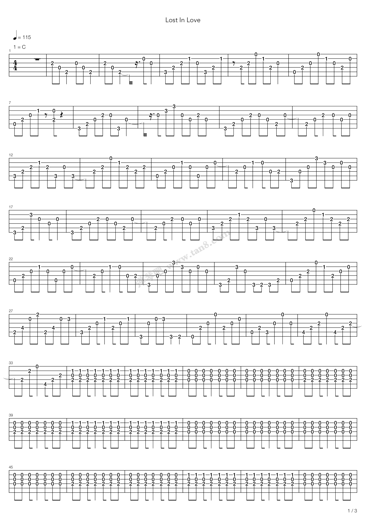 《Lost In Love》吉他谱-C大调音乐网