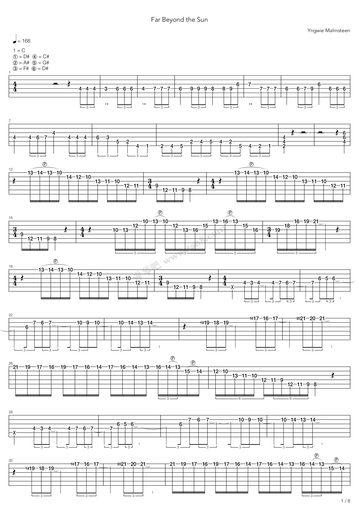 《Far Beyond The Sun》吉他谱-C大调音乐网
