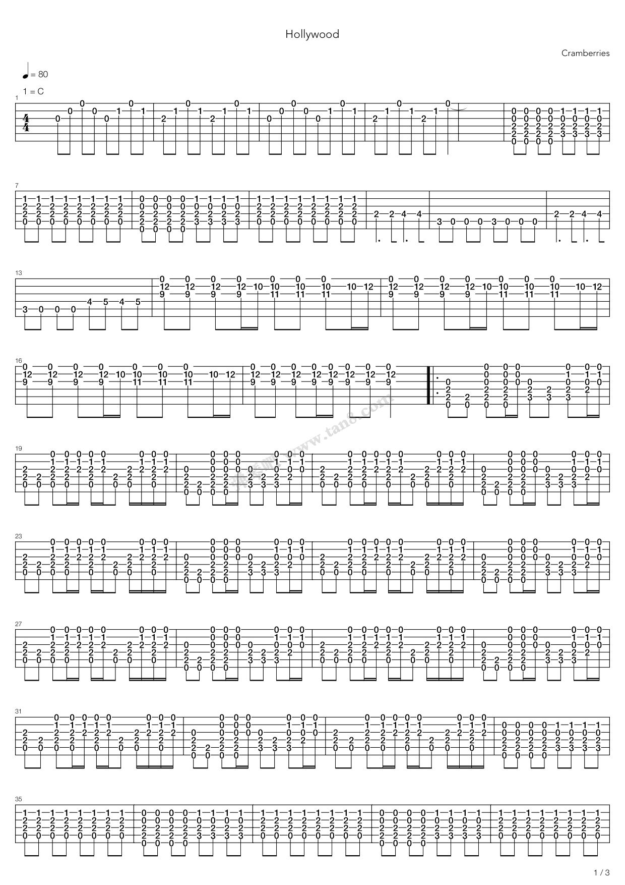 《Hollywood》吉他谱-C大调音乐网