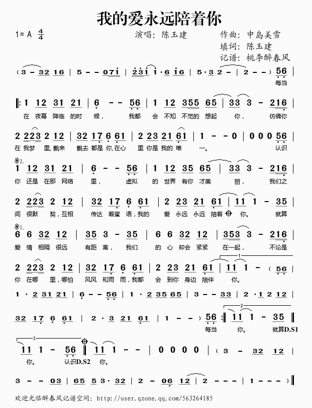 《我的爱永远陪着你——陈玉建（简谱）》吉他谱-C大调音乐网