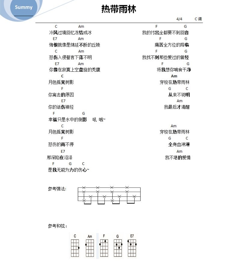 《热带雨林》吉他谱-C大调音乐网