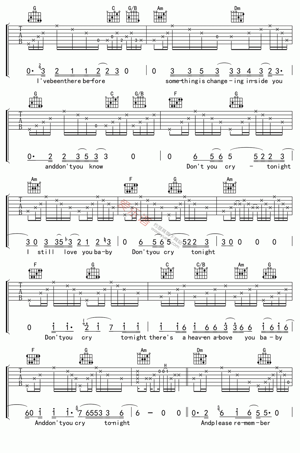 《枪炮与玫瑰乐队《Don't Cry》》吉他谱-C大调音乐网
