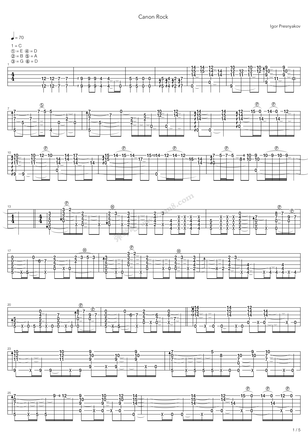 《卡农 摇滚版（Canon Rock）》吉他谱-C大调音乐网