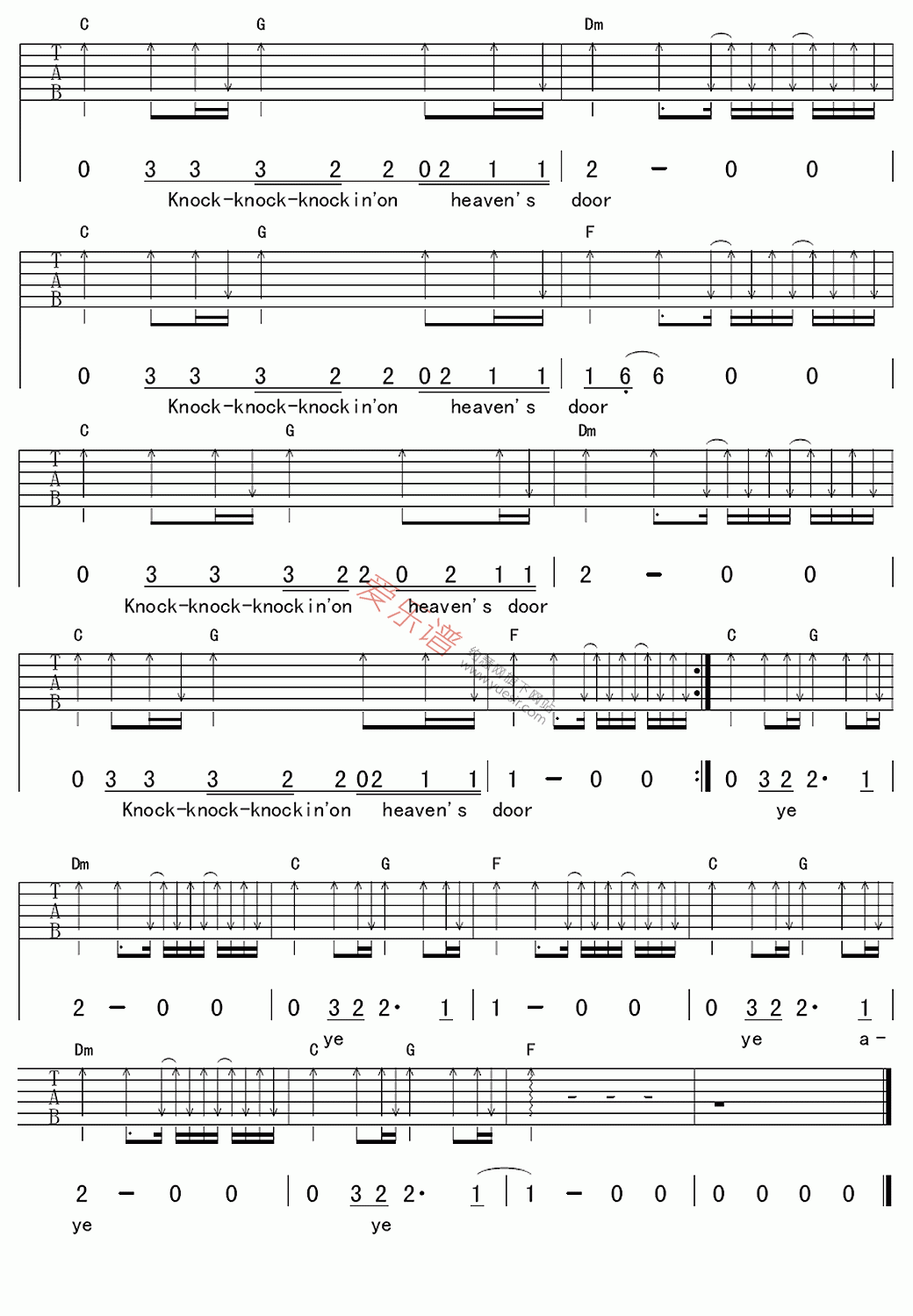 《Avril Lavigne(艾薇儿)《Knocking On Heavens Door》》吉他谱-C大调音乐网