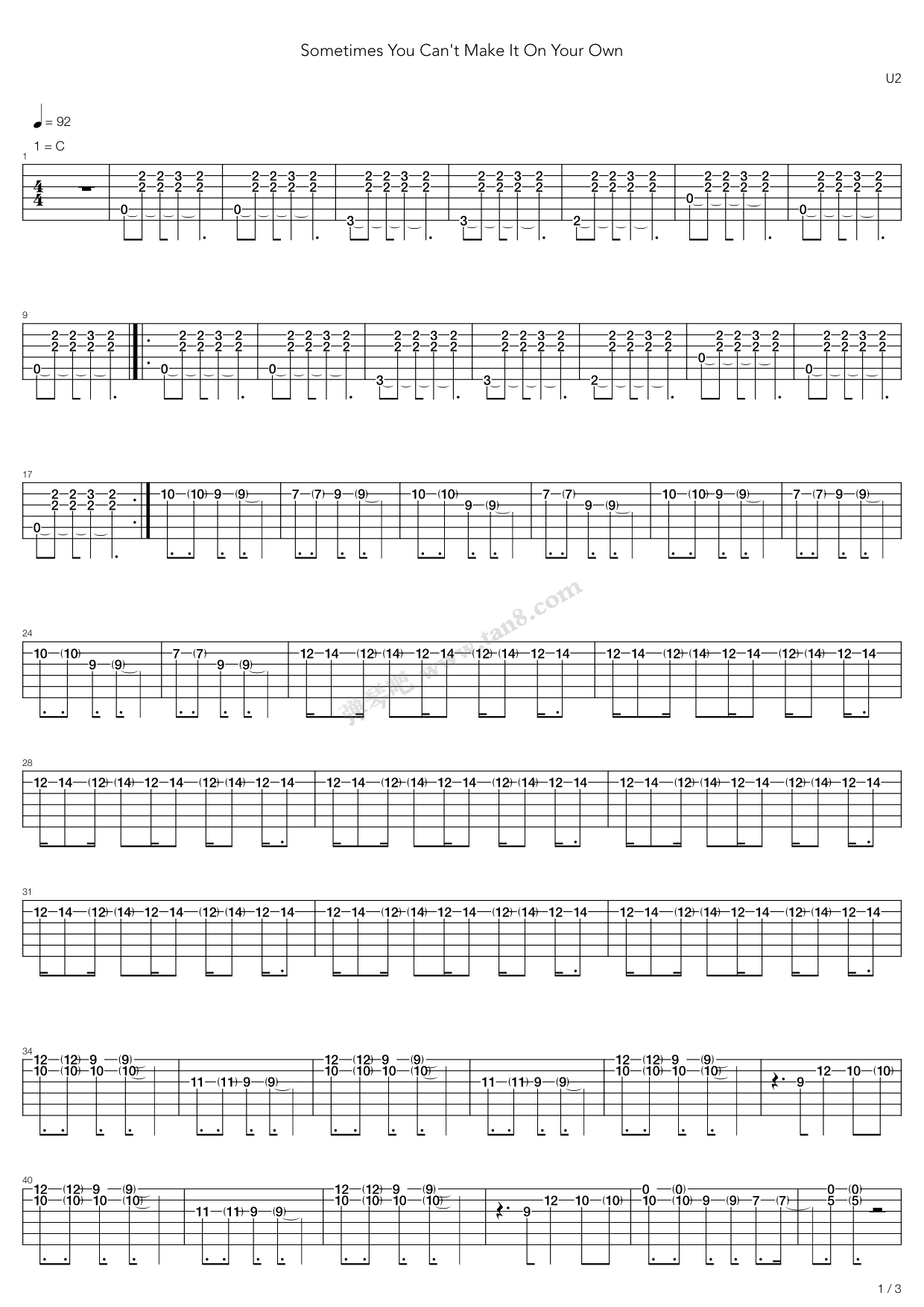 《Sometimes You Cant Make It On Your Own》吉他谱-C大调音乐网