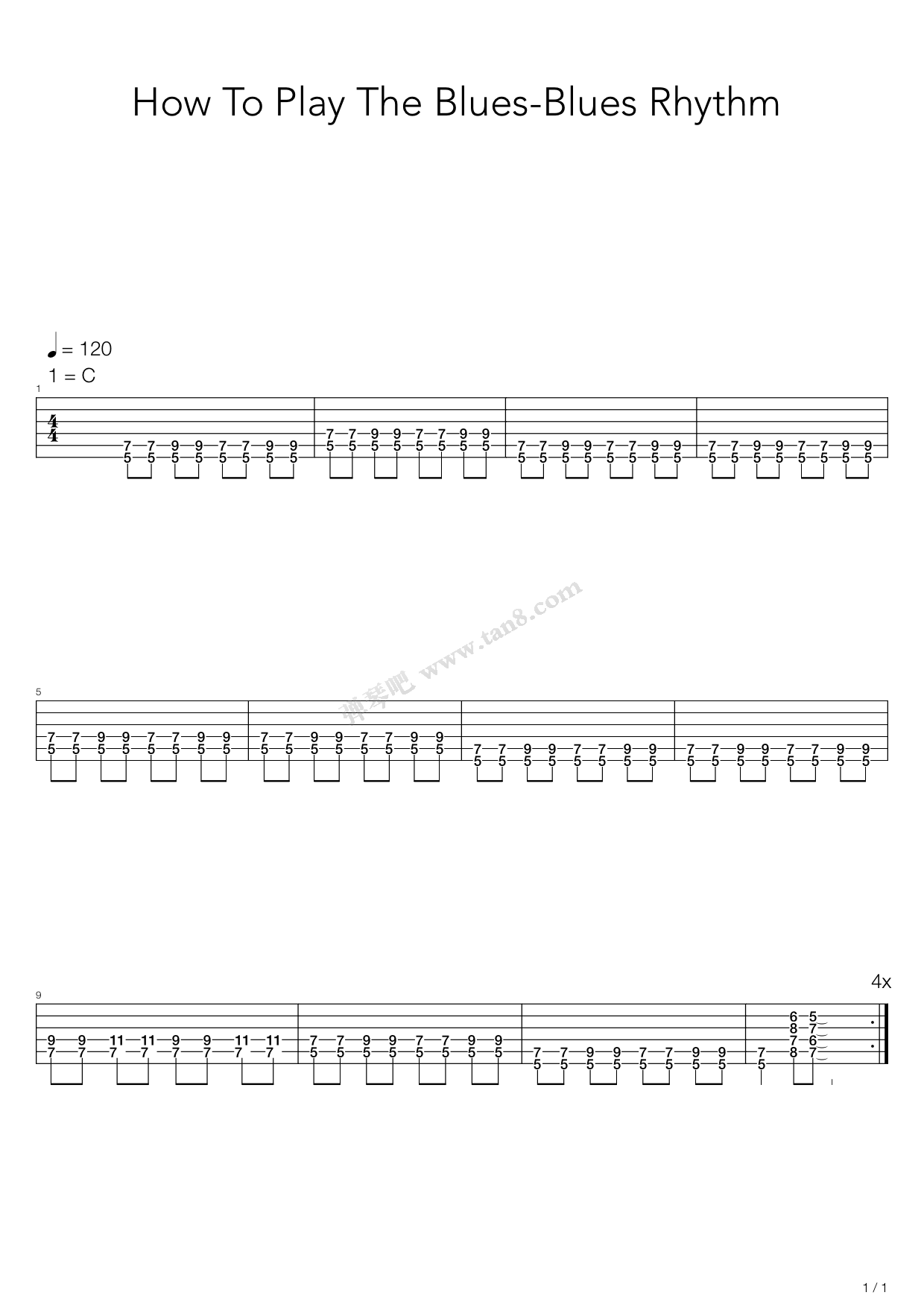 《布鲁斯练习 - How To Play The Blues-Blues Rhythm》吉他谱-C大调音乐网